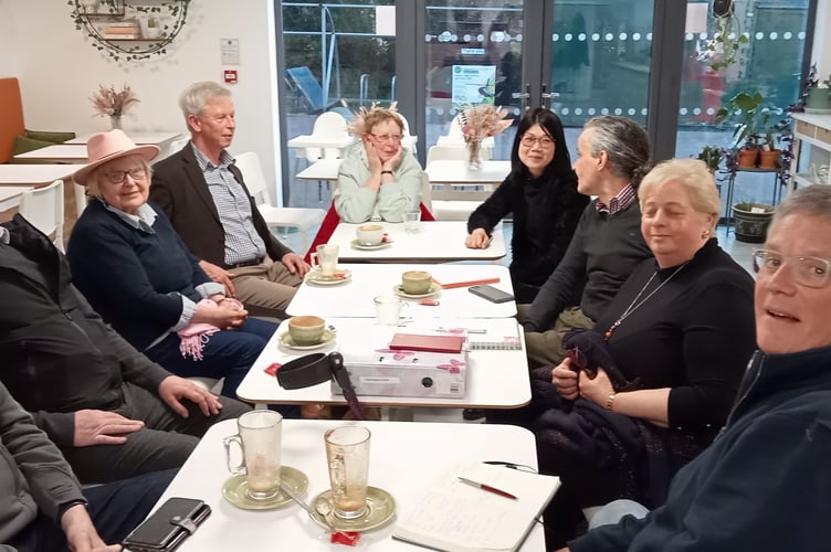 Residents discuss their concerns about the 37 bus at a councillor surgery in Clanfield. April 2025.