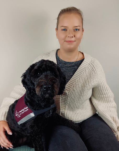 Eleanor with her hearing dog, Fig a Cockapoo