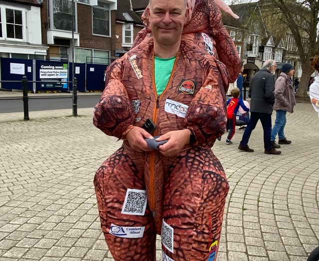 WATCH: Dancing, dinosaurs and determination: Man walks miles for MND