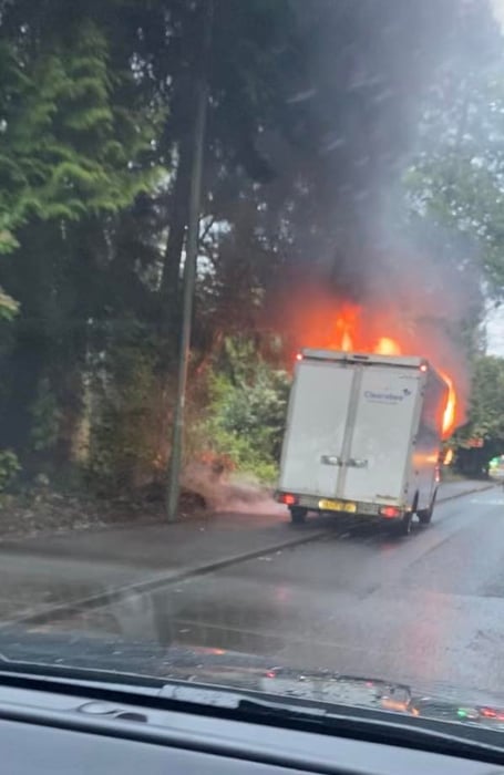 A passing motorist captured the moment a truck went up in flames on the A333