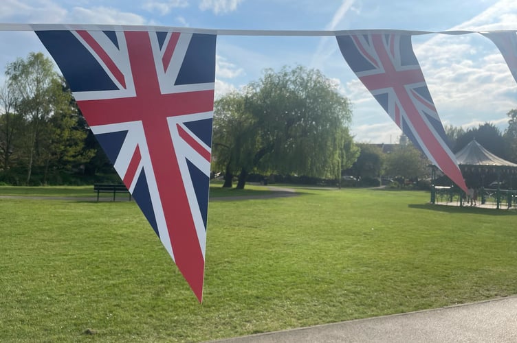 The Union Jack bunting in Gostrey Meadow, Farnham ahead of the VE Day festivities on May 8, 2025.