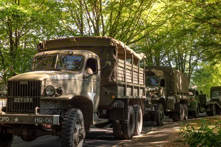 The convoy of vintage military vehicles prepares for its journey through Hampshire.