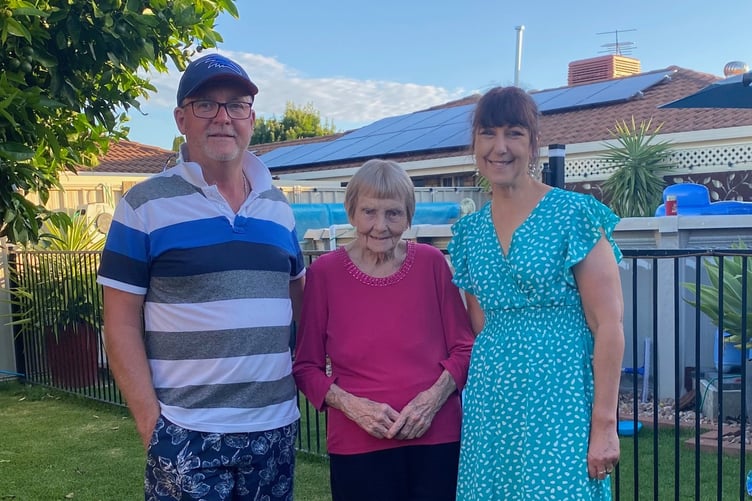 Russell and Jenny Smith with Sheila Smith in Australia, now aged 94.