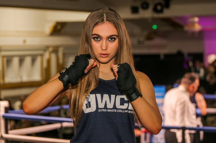 Rheanna Cartier pictured after taking part in Ultra White Collar Boxing event at the Empire Venue in Aldershot, Hampshire. A glamorous beauty queen swapped the catwalk for the boxing ring to fight in her first ever match and prove she's "more than her looks". Rheanna Cartier, 21, was left a "shy and awkward" teenager after being bullied at school but had the last laugh by becoming an international bikini model. And now she's fought back against the bullies one step further after stepping into the boxing ring for her first ever fight.
