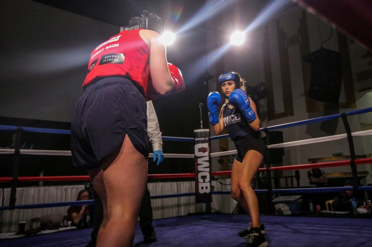 Rheanna Cartier (R) takes part in Ultra White Collar Boxing event at the Empire Venue in Aldershot, Hampshire, on March 23 2025. Release date March 24 2025. A glamorous beauty queen swapped the catwalk for the boxing ring to fight in her first ever match and prove she's "more than her looks". Rheanna Cartier, 21, was left a "shy and awkward" teenager after being bullied at school but had the last laugh by becoming an international bikini model. And now she's fought back against the bullies one step further after stepping into the boxing ring for her first ever fight.
