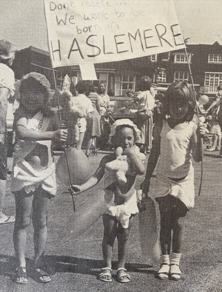 Protest to try to save Princess Margaret Maternity Unit, Haslemere High Street, July 7th 1984.