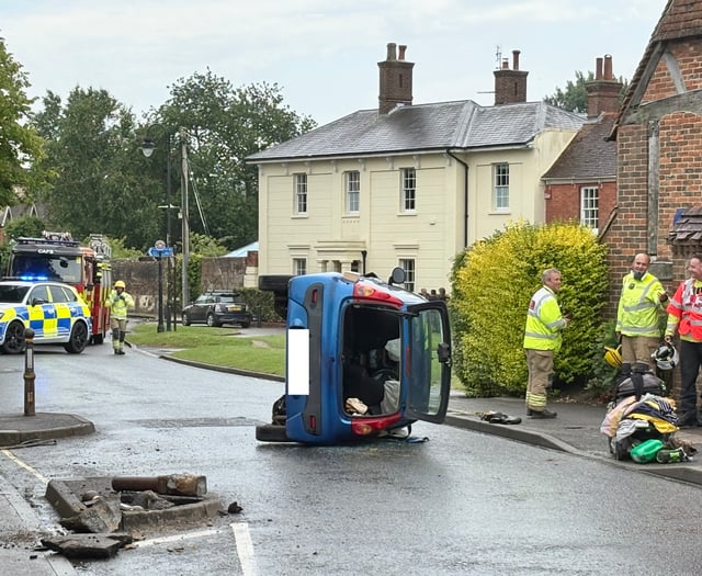 Car left on side following accident near Petersfield town centre