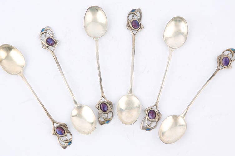 Liberty & Co set of six silver coffee spoons.