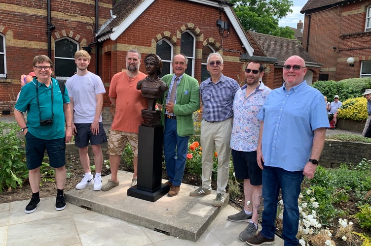 Sculptor Mark Coreth with the Morris Singer Art Foundry team, creators of the Jane Austen statue.