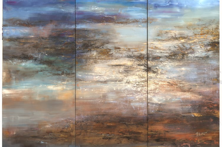Bo Yun Li Yongcun's The Song of the Wind triptych oil painting.