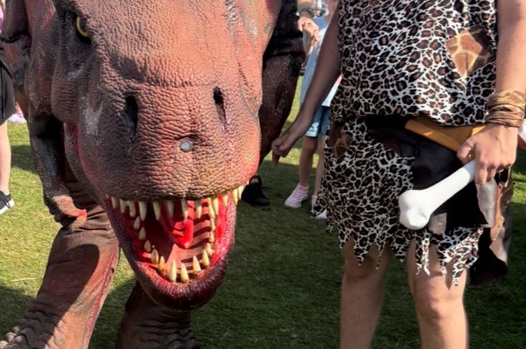 Dinosaur and Stone Age man, The South Downs Show, Queen Elizabeth Country Park, Butser Hill, August 9th and 10th 2025.