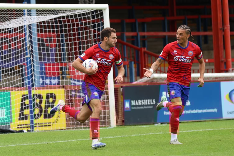 Hady Ghandour (left) scored Aldershot's first goal (Photo: Ian Morsman)