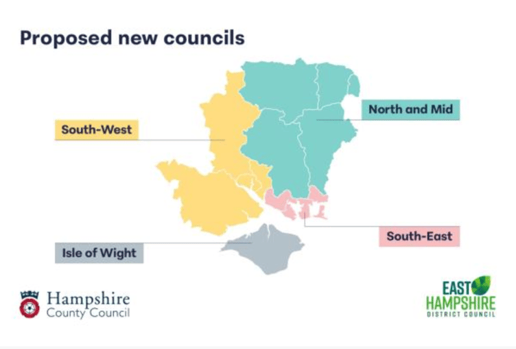 Hampshire and Isle of Wight local government reorganisation proposal map, September 8th 2025.