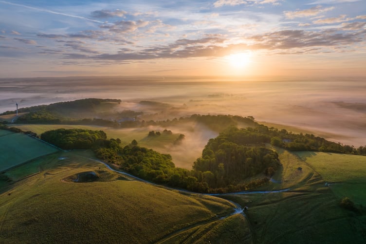 Whispers of the Weald Autumn Mist at Mount Caburn in South Downs National Park by Sam Moore