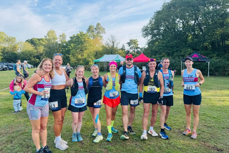 The marathoners meet up with some of the half marathoners before the races
