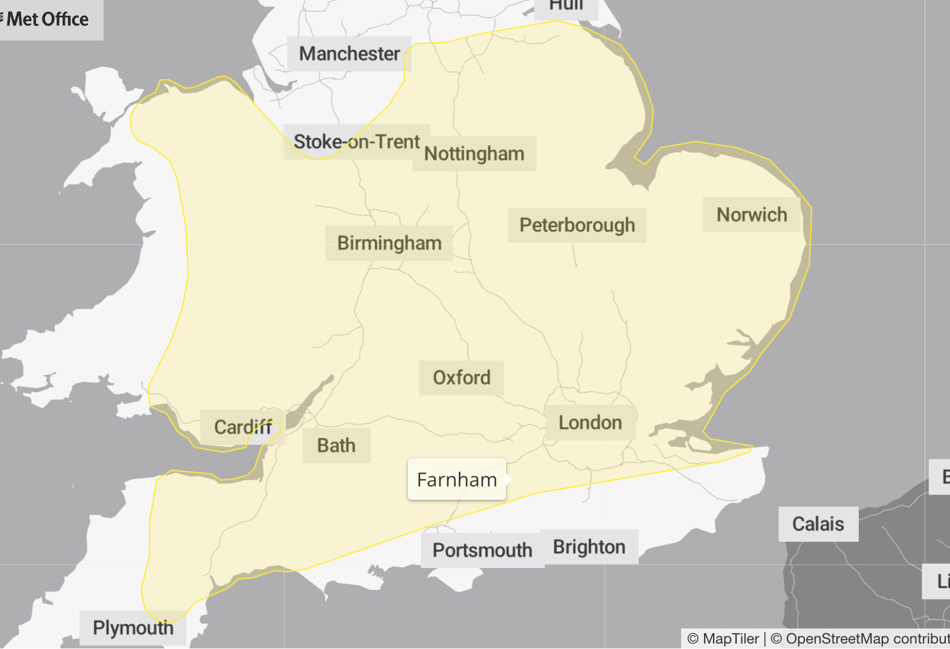 Yellow weather warning for rain issued across Surrey and Hampshire