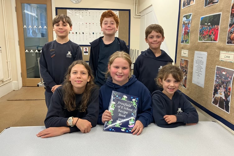 Froxfield School pupils with their new cook book.