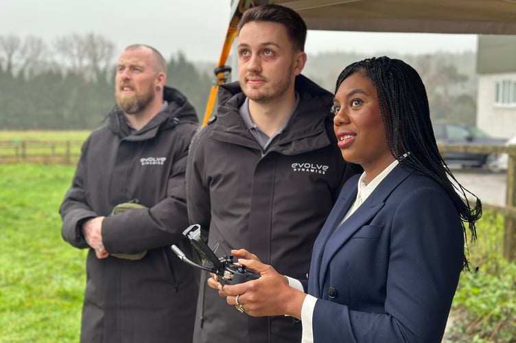 Kemi Badenoch pilots a British-built drone at Hampshire firm Evolve Dynamics, highlighting the £50bn Sovereign Defence Fund to boost UK defence and homegrown technology.