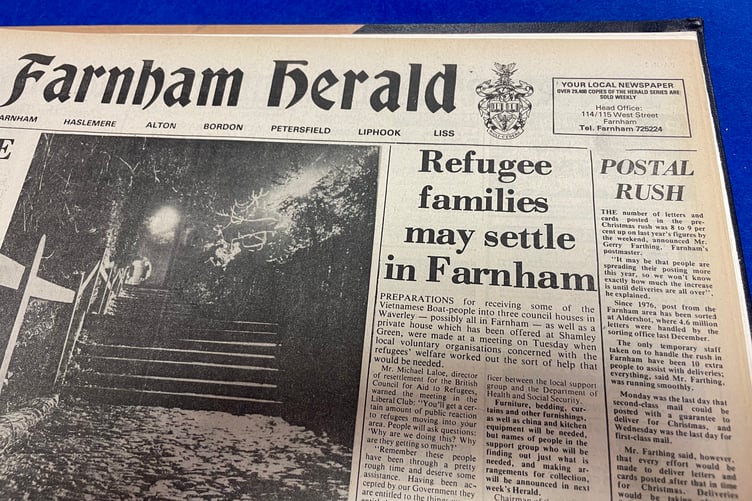 The Farnham Herald front-page story of December 21, 1979 about Vietnamese boat people settling in Farnham.