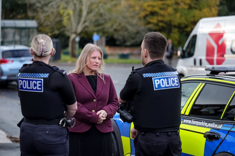 Police and crime commissioner Donna Jones talks to some Hampshire police officers.