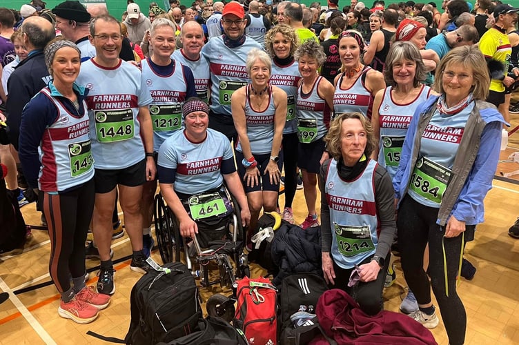 Farnham Runners line up for a team photo before the Stubbington Green 10km