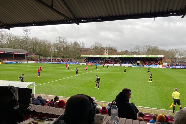 Action from Aldershot Town's National League game against Scunthorpe United