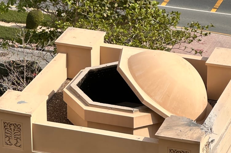 Damage to the exterior of Fairmont The Palm hotel in Dubai.