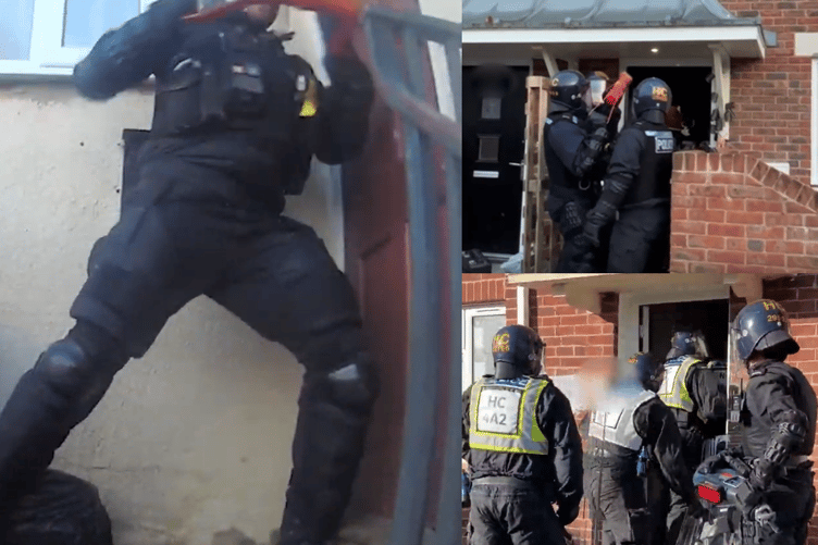Hampshire police officers taking part in warrants during a county lines drugs crackdown.