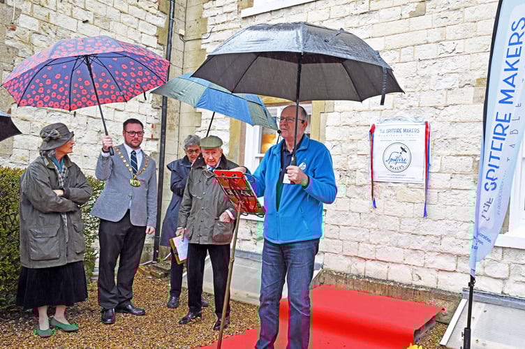 LANGRISH HOUSE SPITFIRE BLUE PLAQUE
LANGRISH, PETERSFIELD
ENGLAND
MARCH 15th 2026
Unveiling of the 'Spitfire' Blue Plaque - (left to right) Robina Talbot-Ponsonby with the Petersfield Town Mayor Cllr. Chris Paige, local resident Joy Sang and the owner of Langrish House Nigel Talbot-Ponsonby as they listen to Alan Matlock Chairman and Trustee of 'The Spitfire Makers Charitable Trust' speaking to those gathered at Langrish House
A Blue Plaque was unveiled on the front of historic Langrish House near Petersfield in Hampshire on Sunday 15th March 2026 celebrating the Spitfire Aeroplane and those 'Langrishians' who had made the parts - 90 years on since the Spitfire's inaugural flight at Eastleigh Airfield, March 1936 - March 2026Â
The plaque also commemorated the vital role played by the people of Langrish in the manufacture of parts for the Spitfire which marks this - and other 'SECRET' activity which took place at Langrish House during World War 11
The unveiling of the Blue Plaque on a very wet afternoon was performed by Petersfield Town Mayor Cllr. Chris Paige and the owner of Langrish House Nigel Talbot-Ponsonby - the event had been organised by 'The Spitfire Makers Charitable Trust' and their Chairman and Trustee Alan MatlockÂ
The range of old stables next to Langrish House became a factory for the war effort where munitions and parts for the Spitfire aircraft were manufactured deep in the heart of the Hampshire Countryside Â
IN 1940 During the 1939-45 World War Langrish House was requisitioned by the WAR OFFICE and was billeted by a large number of New Zealand troops it is now in the safe hands of Nigel and Robina Talbot-Ponsonby
(Photo by Malcolm Wells)
Standard reproduction rates apply, contact Malcolm Wells to arrange payment - Mobile: 07802-217-569
malcolmrichardwells@gmail.com