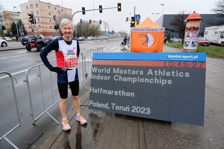 Jane Georghiou in Poland for the 2023 World Masters Athletics Indoor Championships