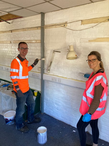 Volunteers painting Haslemere signal box.