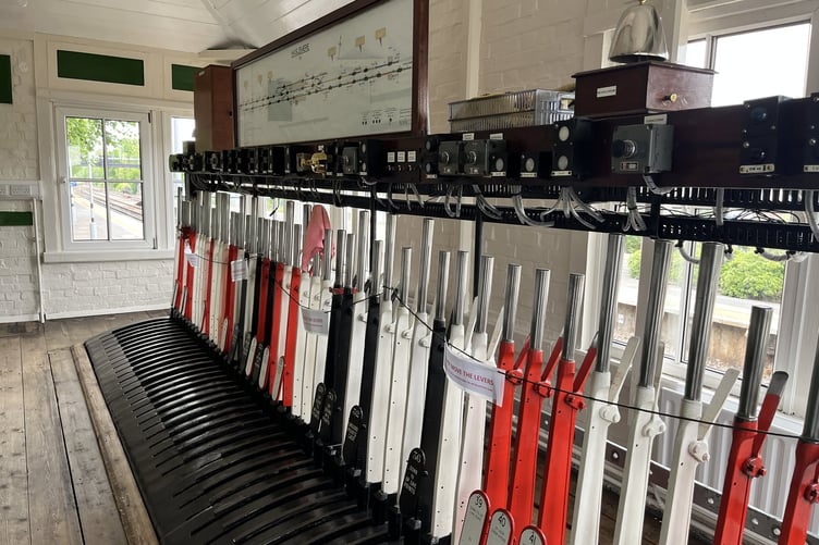 Inside Haslemere signal box.