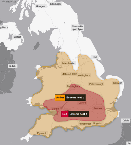 Red extreme heat weather warning issued across Surrey and Hampshire
