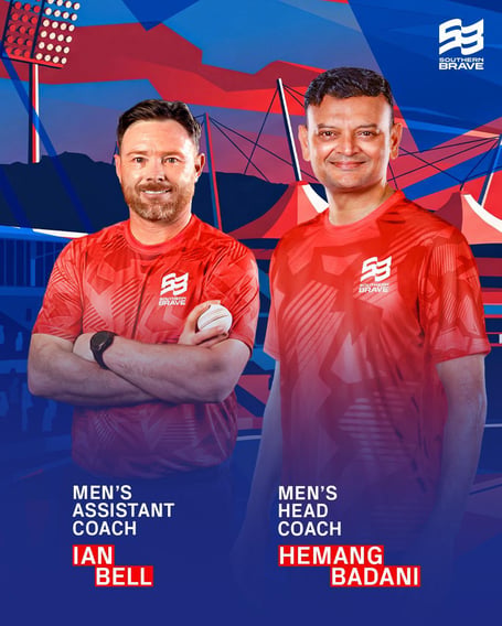 Southern Brave men's assistant coach Ian Bell (left) and head coach Hemang Badani