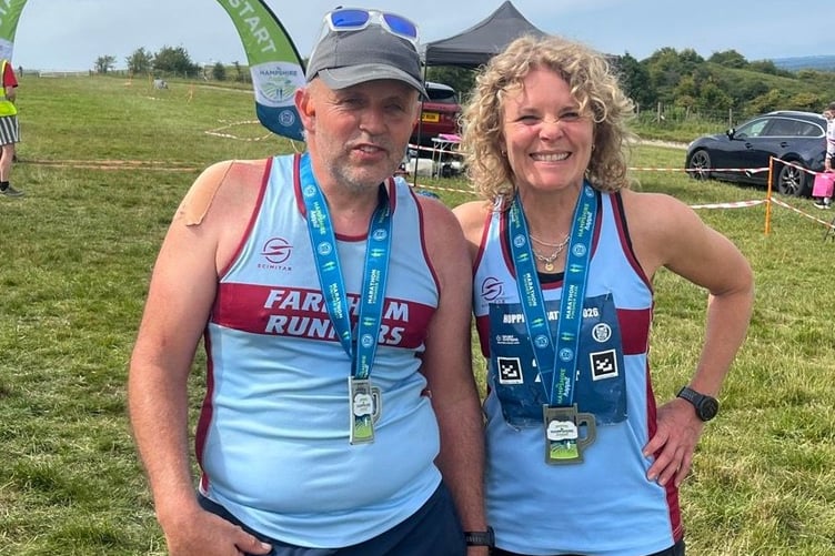 Craig Tate-Grimes and Sarah Franklin before taking on the Hampshire Hoppit trail marathon