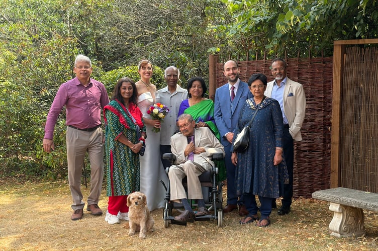Kate, Chris and Tojo with family at Hill House Ceremony