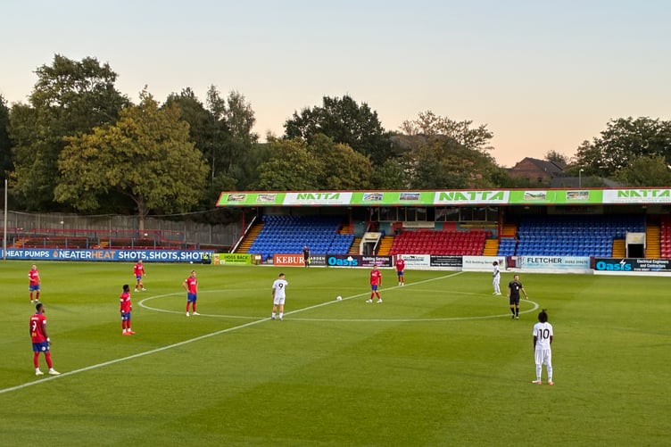 Action from Aldershot Town's National League Cup game against West Ham United's under-21s