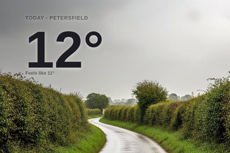 Petersfield weather: rainy Tuesday with rain expected and a high of around 12°C